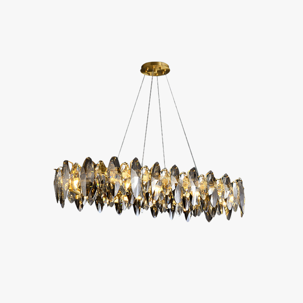 Ondra gold crystal linear chandelier, 80cm elongated frame on a plain white background