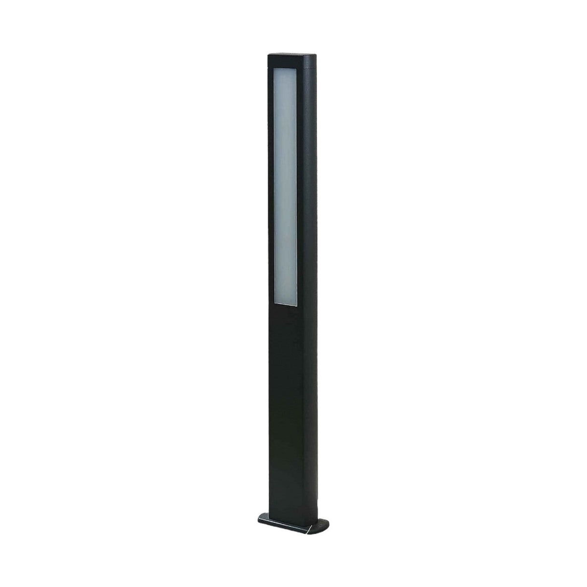 Mairo anthracite angular path light 100 cm tall with a lit vertical panel on a plain white background