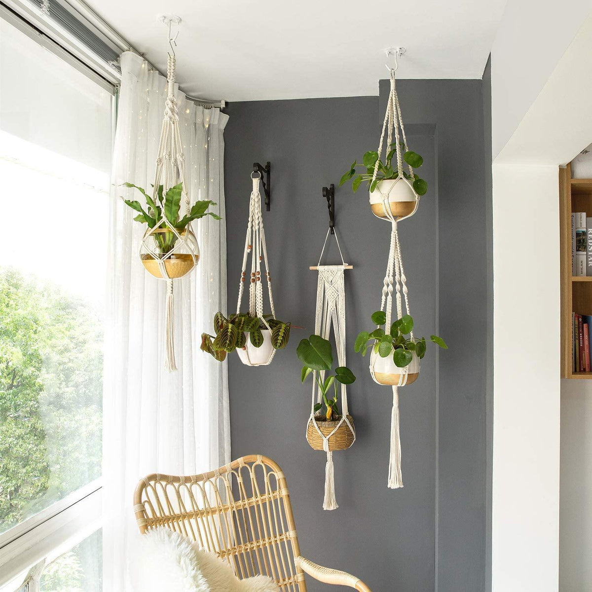 Macrame Plant Hangers, Set of Four
