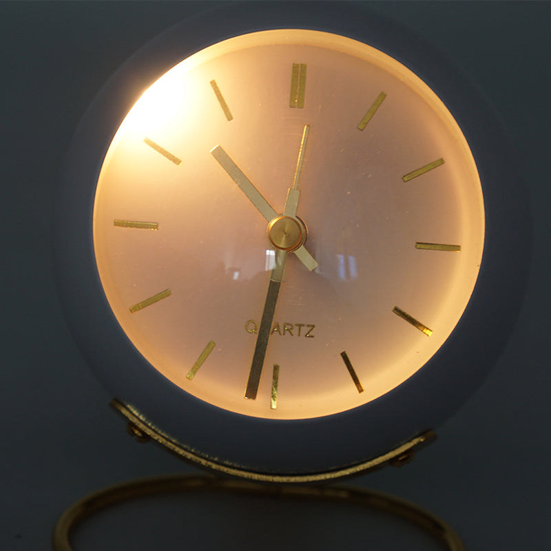 Round Metal and Glass Table Clock 13cm