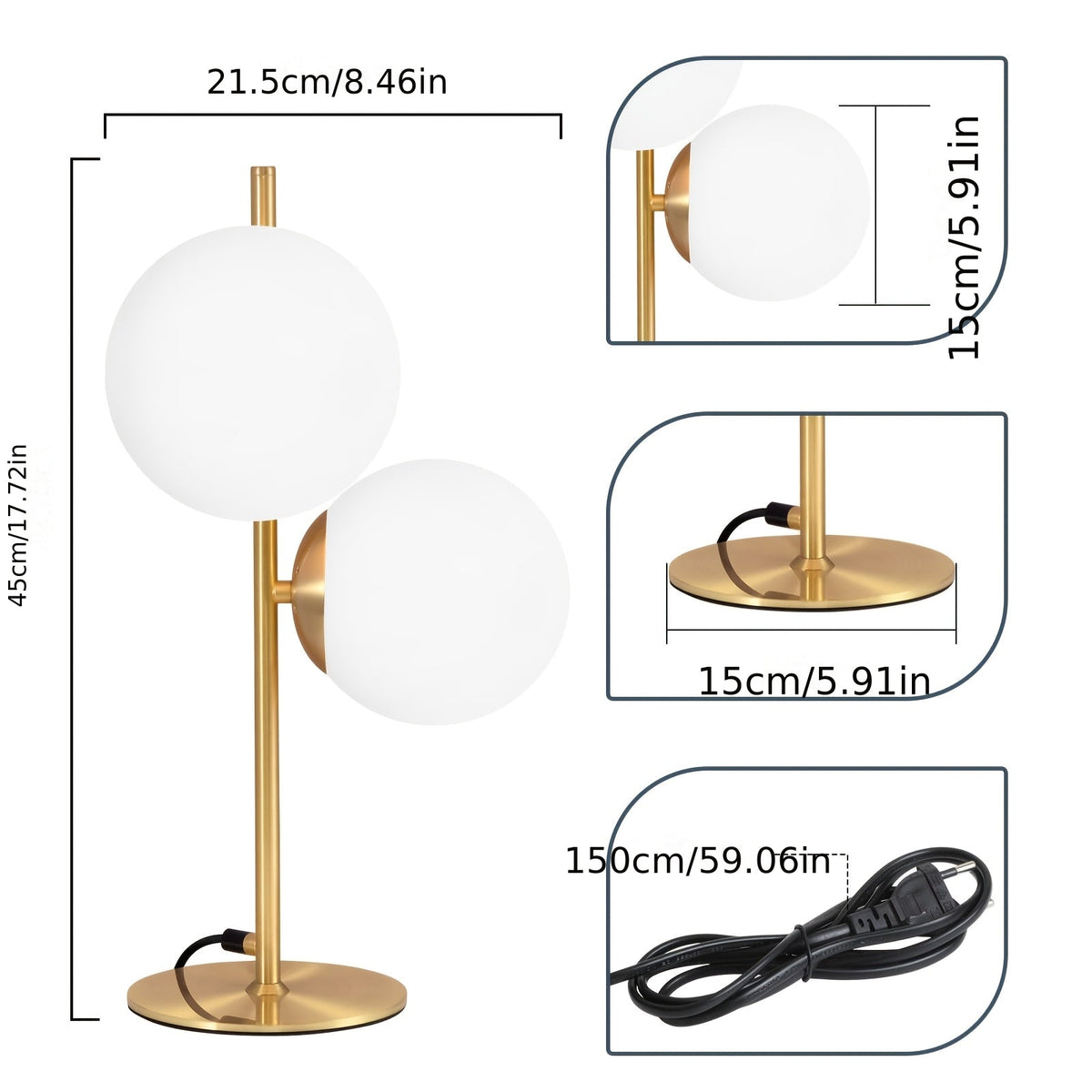 Brass and Opal Globe Table Lamp