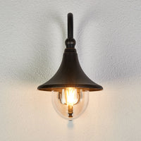 Dafo antique outdoor wall light fitted to an exterior wall in daylight showing the lantern shape in full