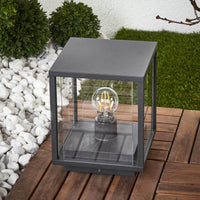 Anle Glass Pillar Light in daylight showing the clear glazed sides and anthracite frame