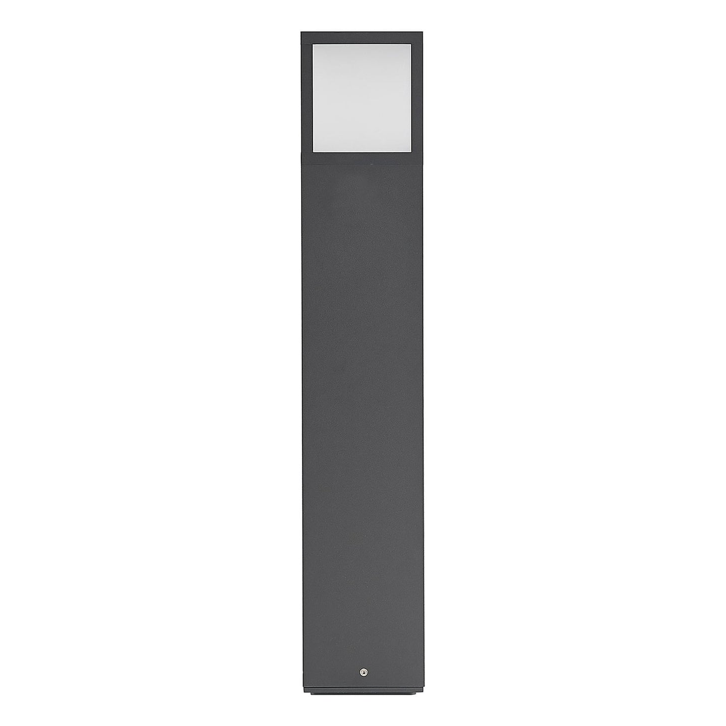 Close up of the Dewa path post light lantern head showing the dark grey frame and frosted diffuser panels