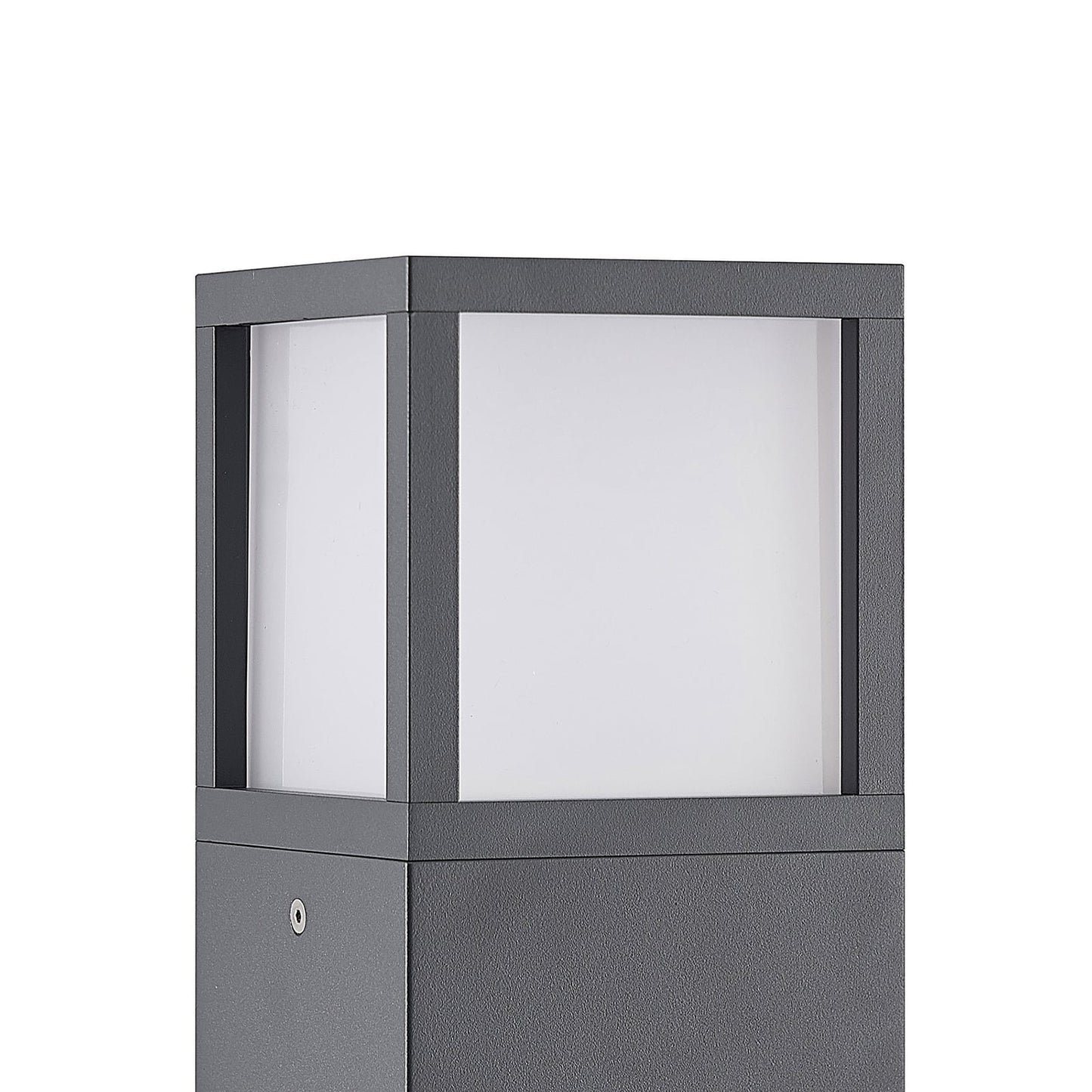 Dewa path post light photographed straight on against a white background showing the frosted diffuser panel