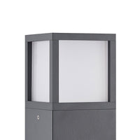 Dewa path post light photographed straight on against a white background showing the frosted diffuser panel