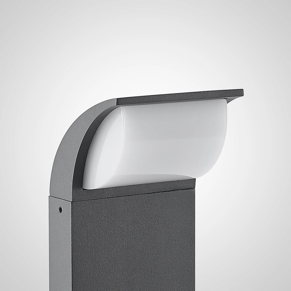 Close-up of the curved head and diffuser on the Tilo path light