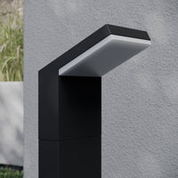 Close view of the angled head and polycarbonate diffuser of the Yola Path Post Light
