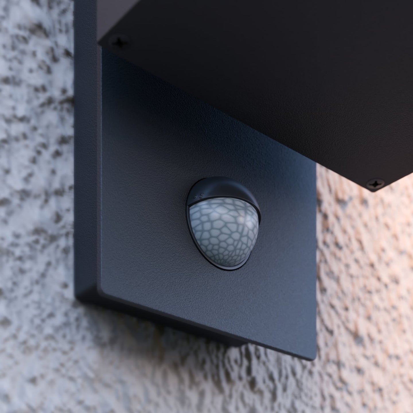 Close view of the Denro motion sensor lens set into the dark grey mounting plate