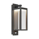 Denro sensor outdoor wall light, dark grey rectangular frame with glass panes and motion sensor, on a plain white background