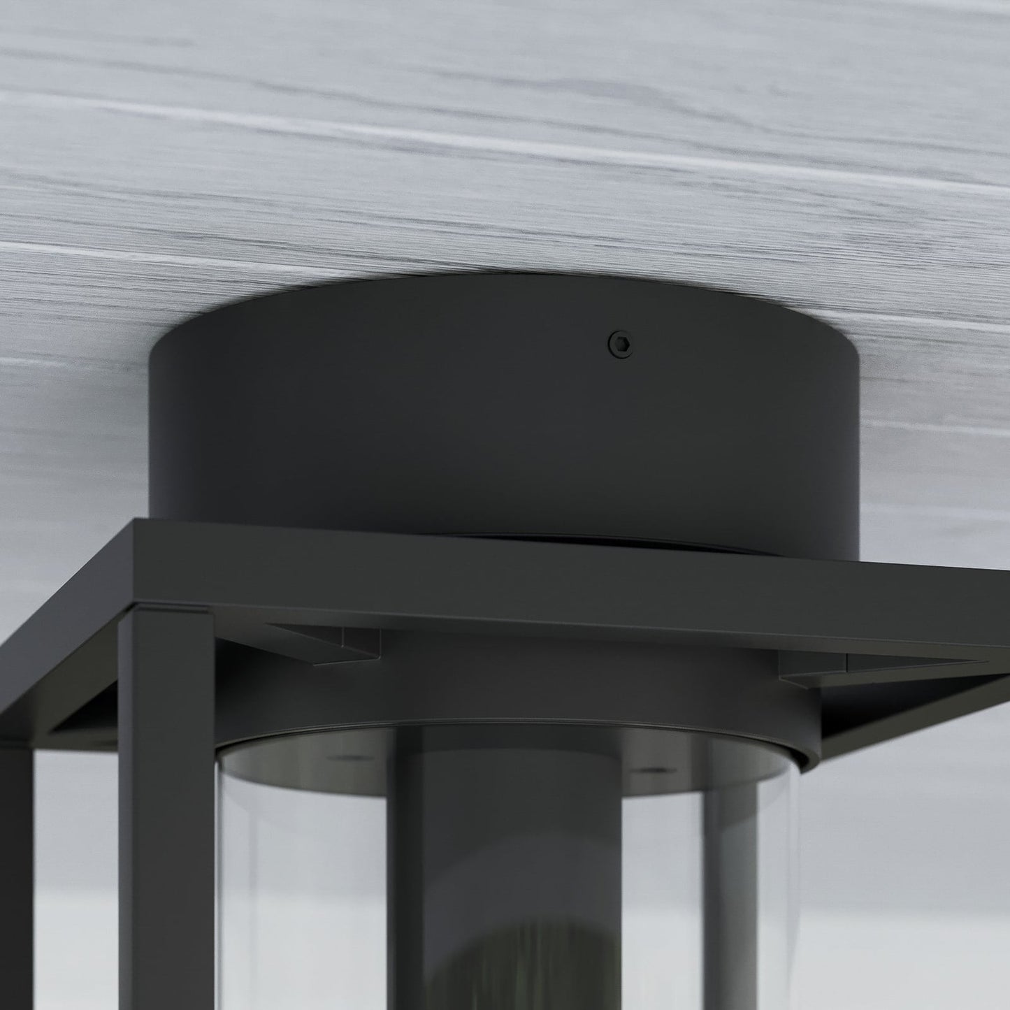 Detail of the Vesa circular ceiling canopy and anthracite frame junction
