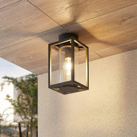 Vesa outdoor ceiling light on a covered veranda with oak plank ceiling