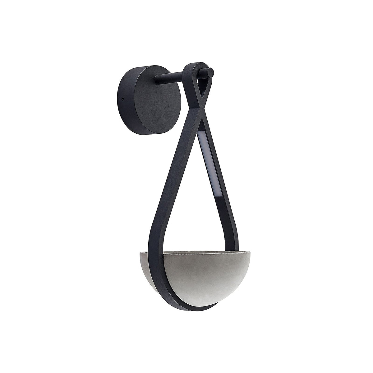 Norva Stone Planter Outdoor Wall Light unlit on a plain background showing the black loop and concrete bowl
