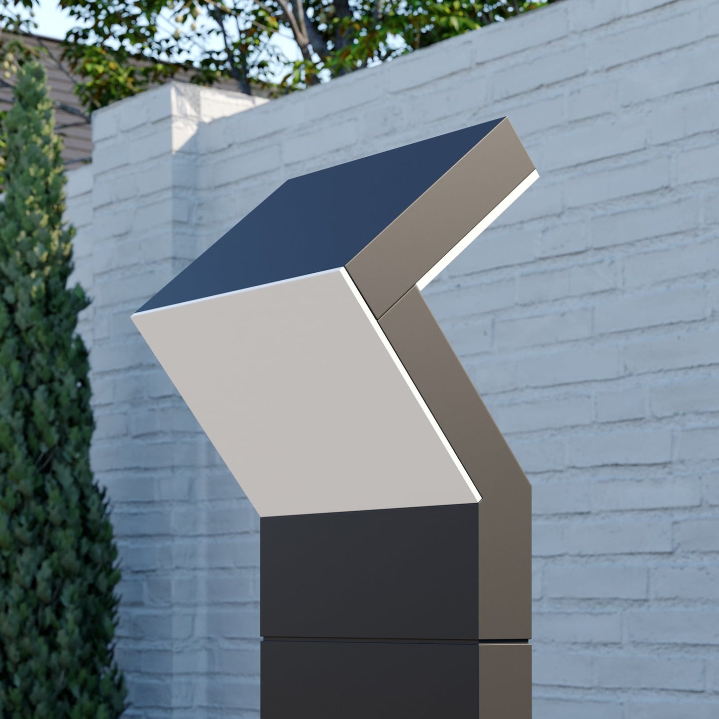 Underside view of the wide diffuser panel on the Havo Tall Path Light