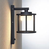 Side view of the Berno sensor wall light mounted on a wall corner with the lamp illuminated