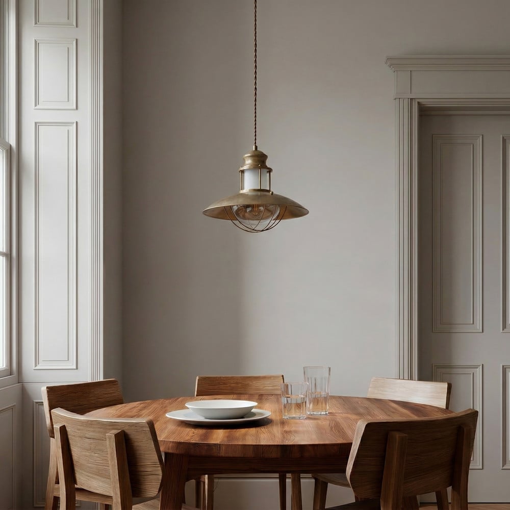 Lusa pendant light unlit in a panelled dining room by daylight