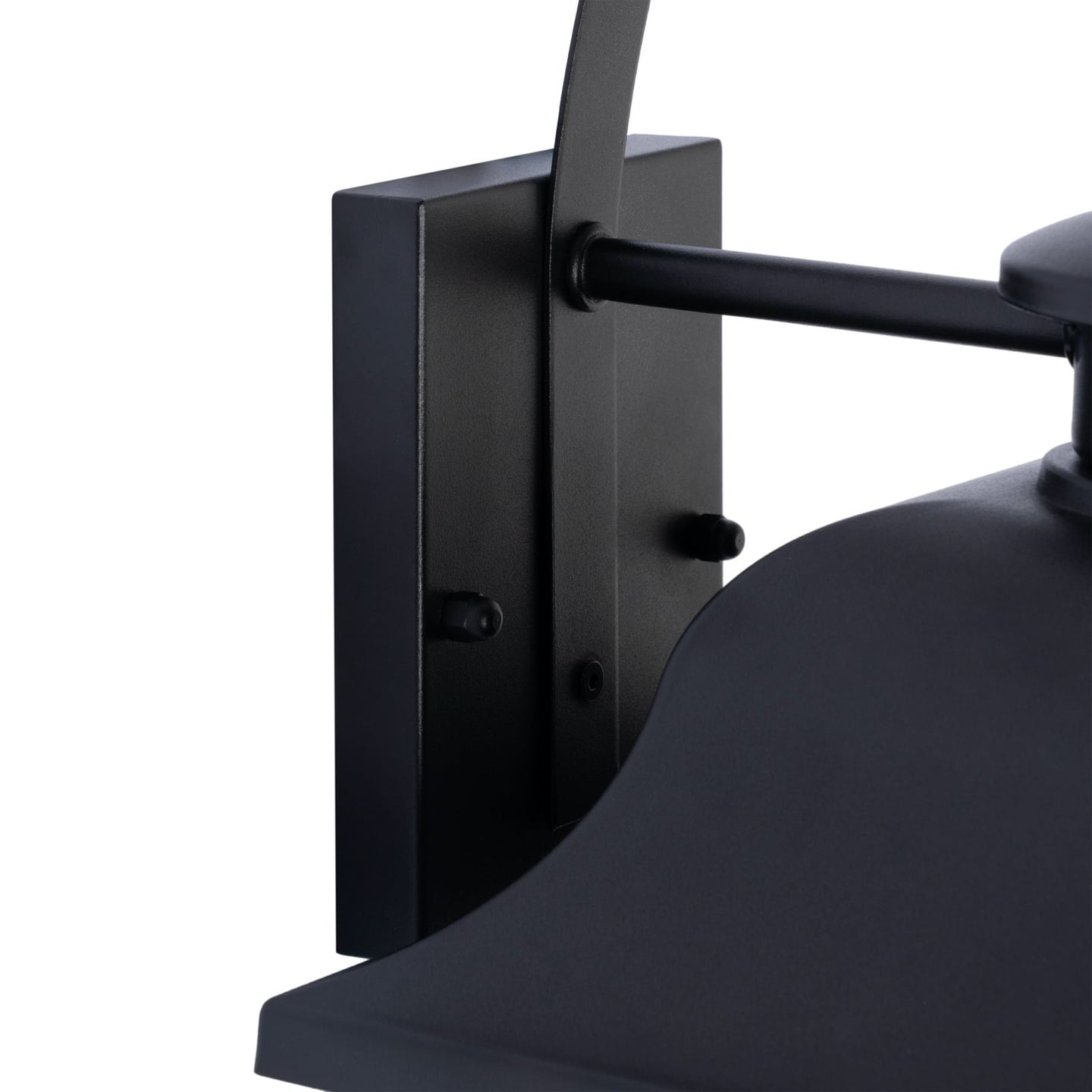 Close view of the Merto rectangular wall mounting plate and support rod in matt black