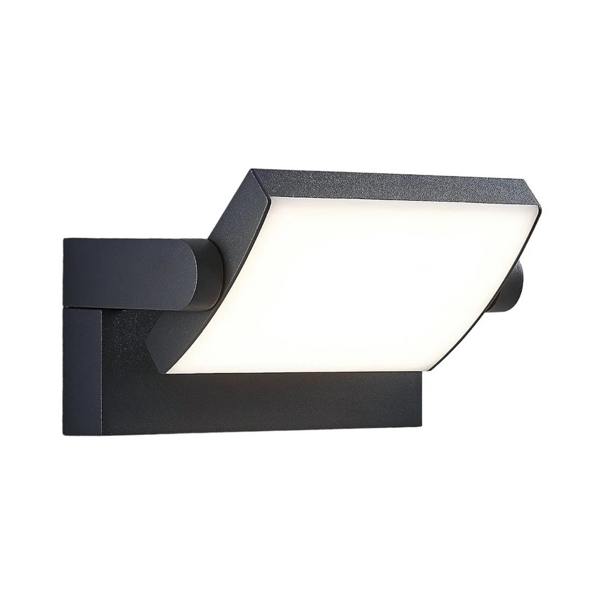 Shiro swivel outdoor wall light in anthracite lit on a plain pale background