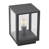 Giva pillar post light seen from a three quarter angle on a plain white background, showing the flat top cap and the stepped base plate
