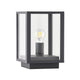 Giva pillar post light on a plain white background, square anthracite aluminium frame with clear glass panes and a filament bulb inside