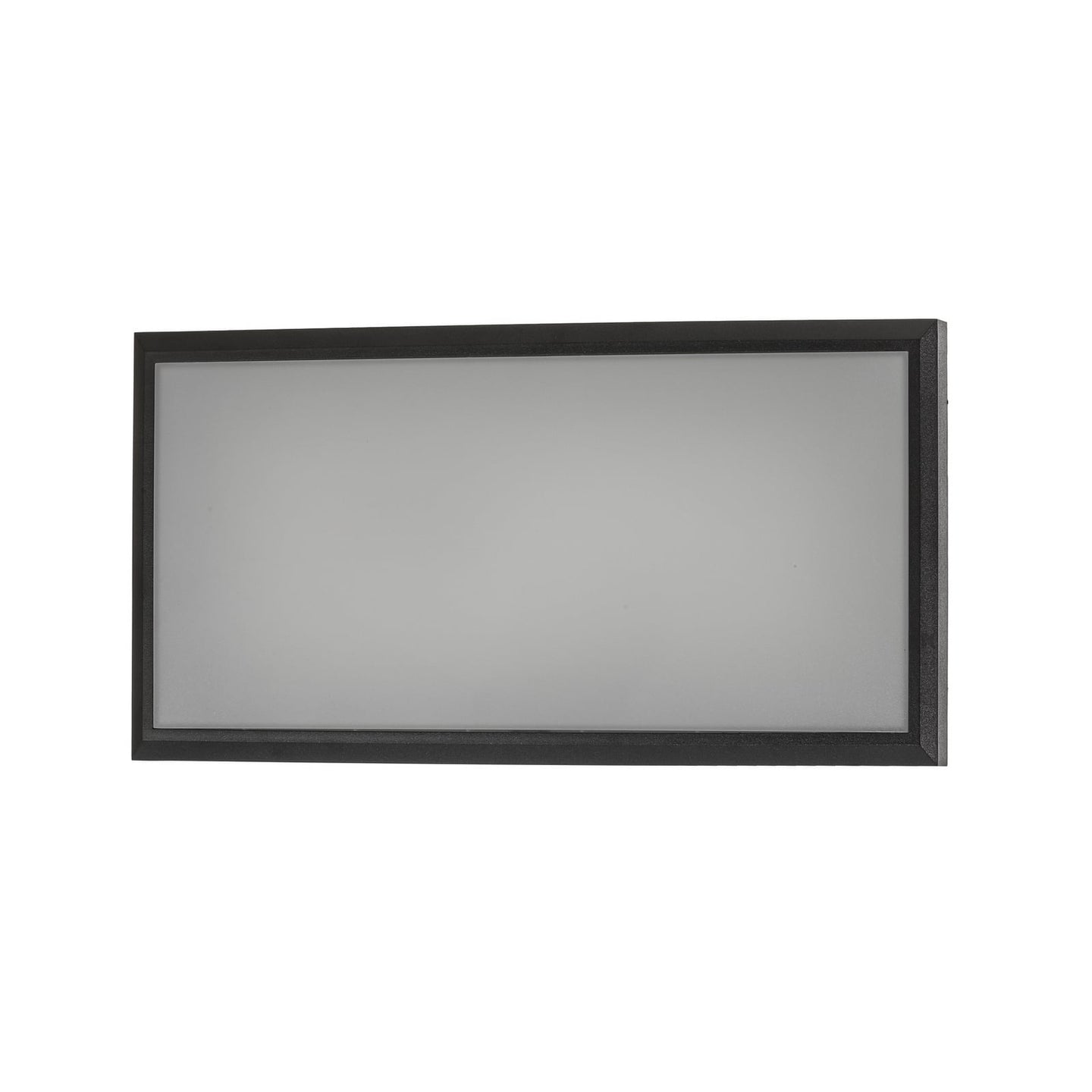 Front-on view of the Abbo outdoor wall light showing the rectangular frosted diffuser and dark grey frame