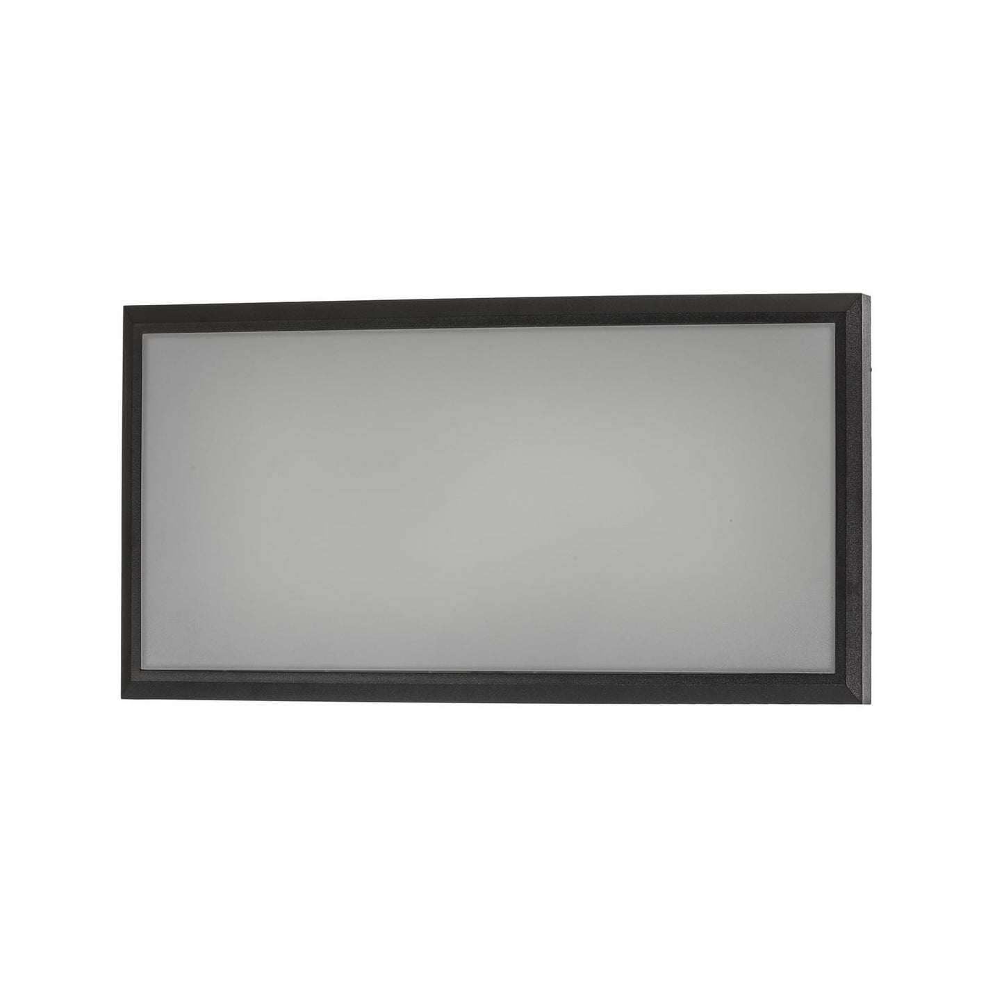 Front-on view of the Abbo outdoor wall light showing the rectangular frosted diffuser and dark grey frame