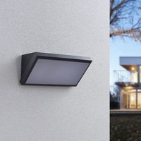 Abbo dark grey outdoor wall light unlit on a rendered wall in daylight