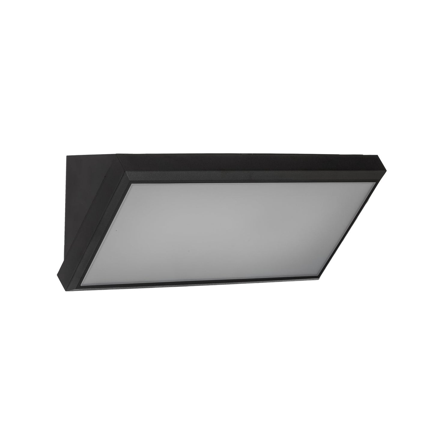 Abbo sensor outdoor wall light in dark grey on a white background, showing the wedge profile and frosted panel