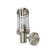 Davo cylinder outdoor wall light in brushed stainless steel on a plain white background