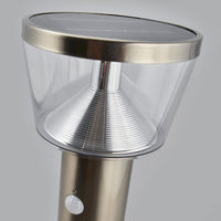 Close view of the Anjo Solar Pedestal Light head showing the solar panel and reflector