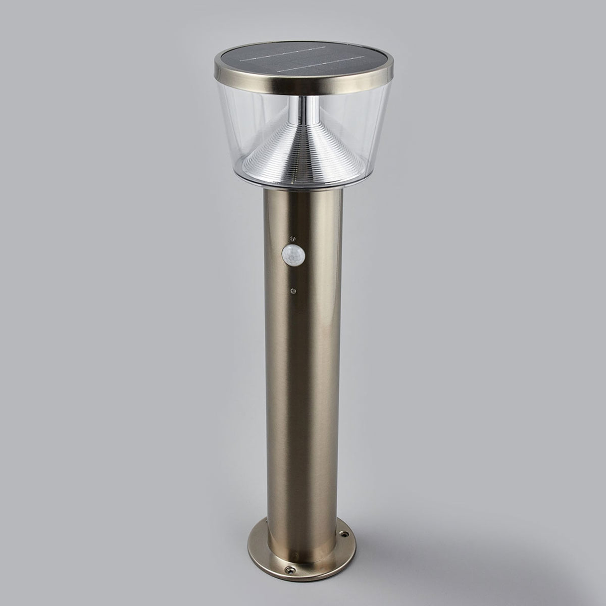 Anjo Solar Pedestal Light on a plain background showing the motion sensor on the neck