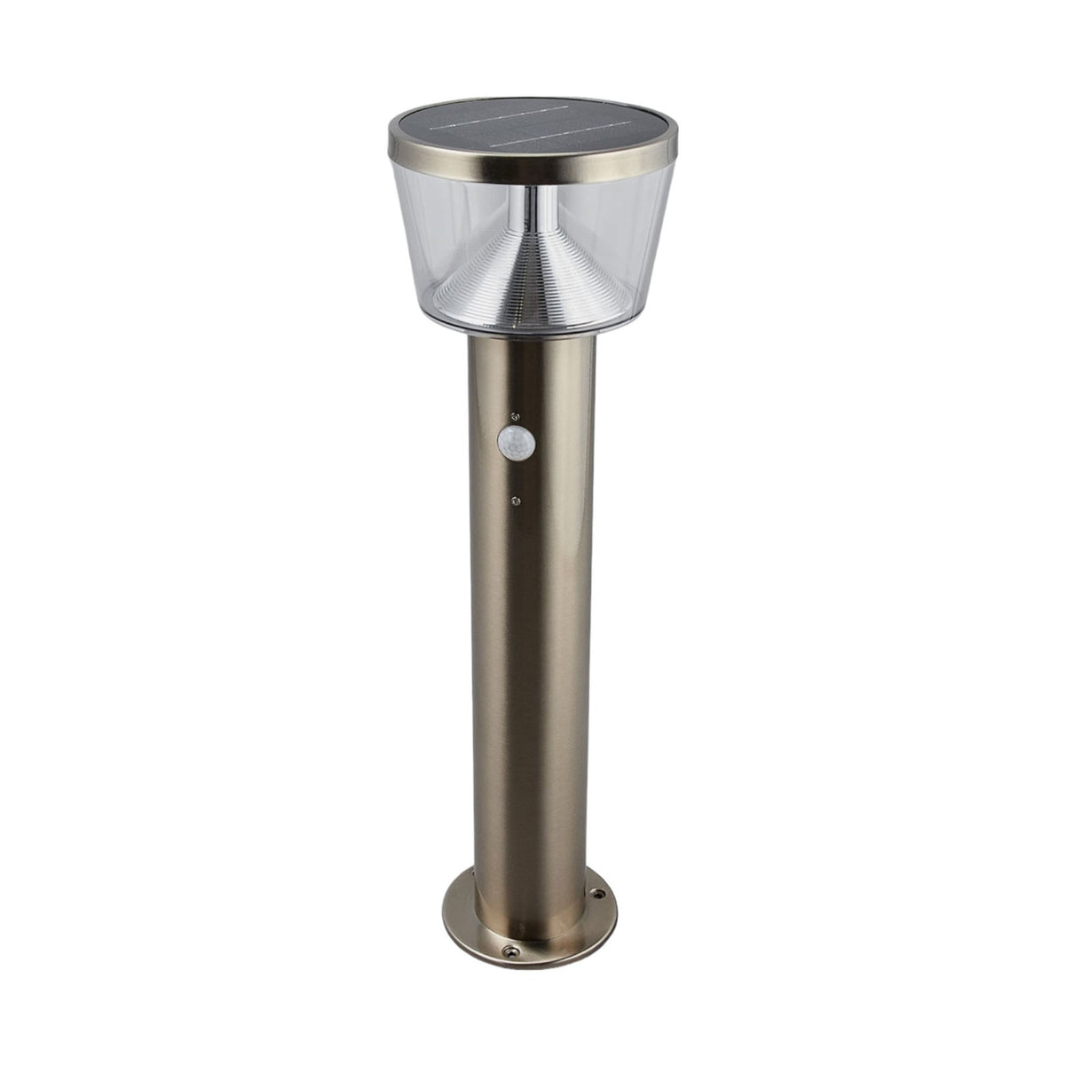 Anjo Solar Pedestal Light on a plain white background showing the stainless steel post and clear head