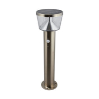 Anjo Solar Pedestal Light on a plain white background showing the stainless steel post and clear head