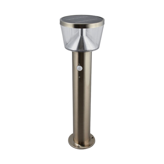 Anjo Solar Pedestal Light on a plain white background showing the stainless steel post and clear head