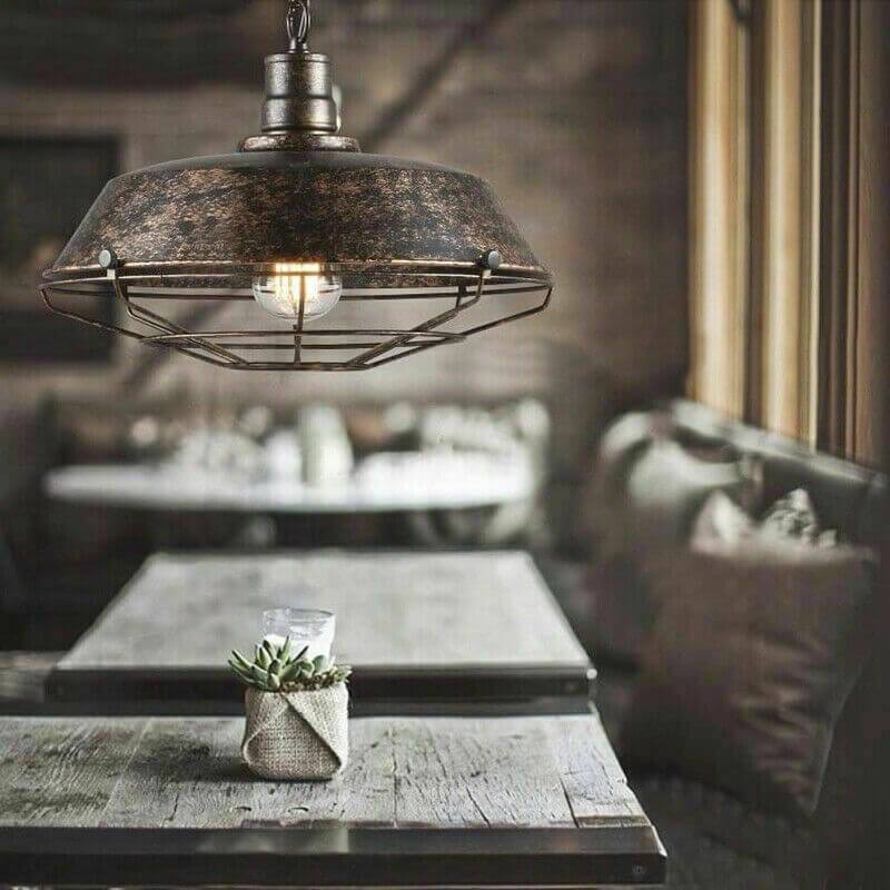 Vorden Industrial Cage Pendant Light in rustic bar setting