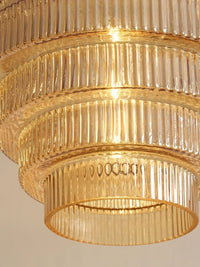 Close view of the vertical ribbing and stacked glass tiers on the Idra pendant light