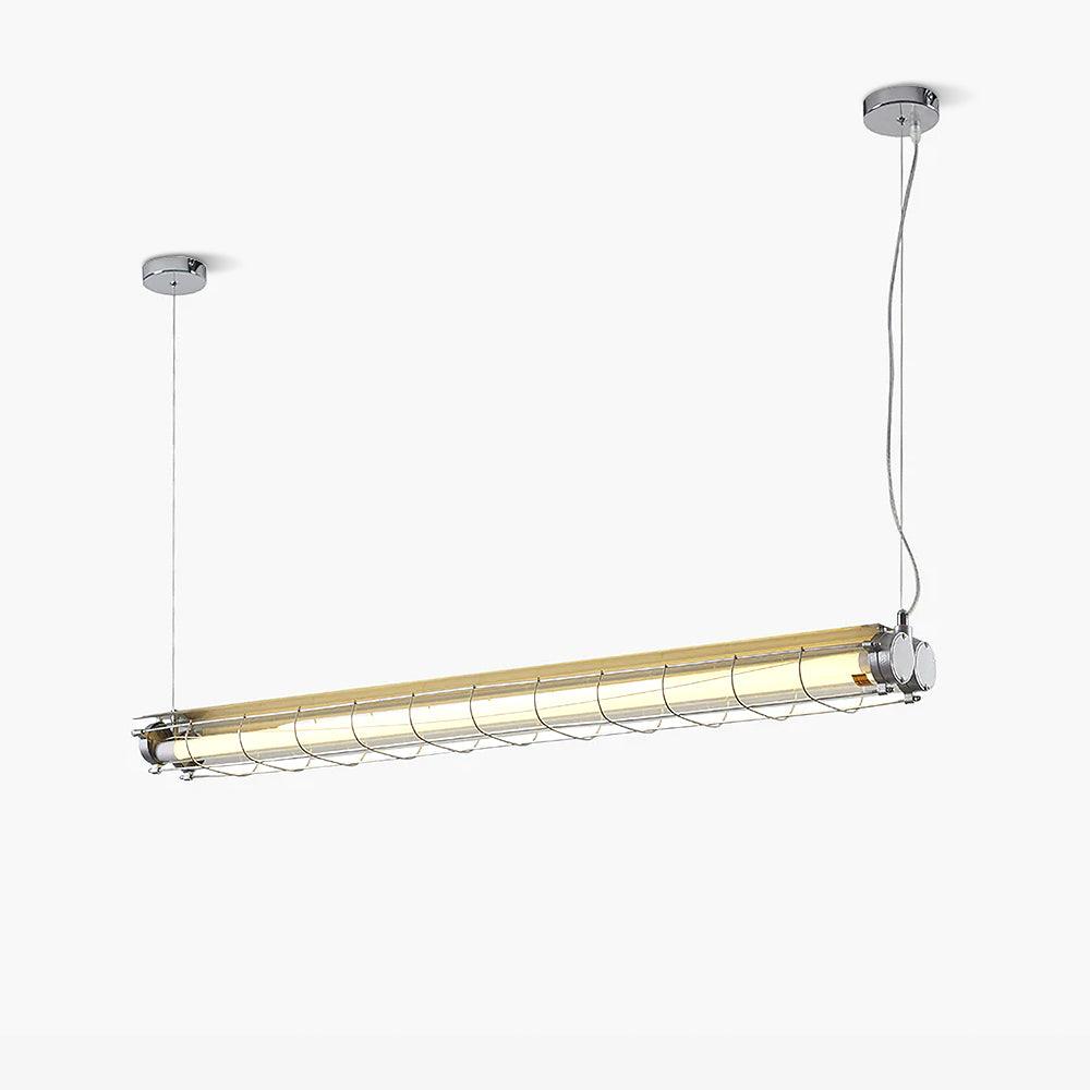 Lockhone Arsen linear bar pendant light in silver on a plain white background