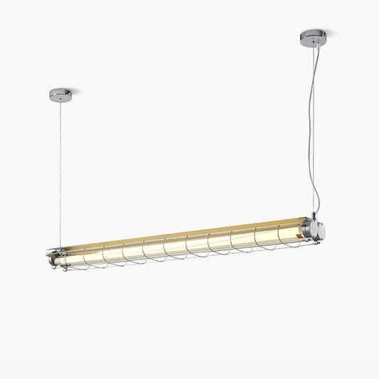 Lockhone Arsen linear bar pendant light in silver on a plain white background