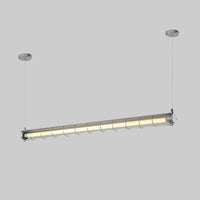 Silver Arsen linear bar pendant light suspended on two steel cables