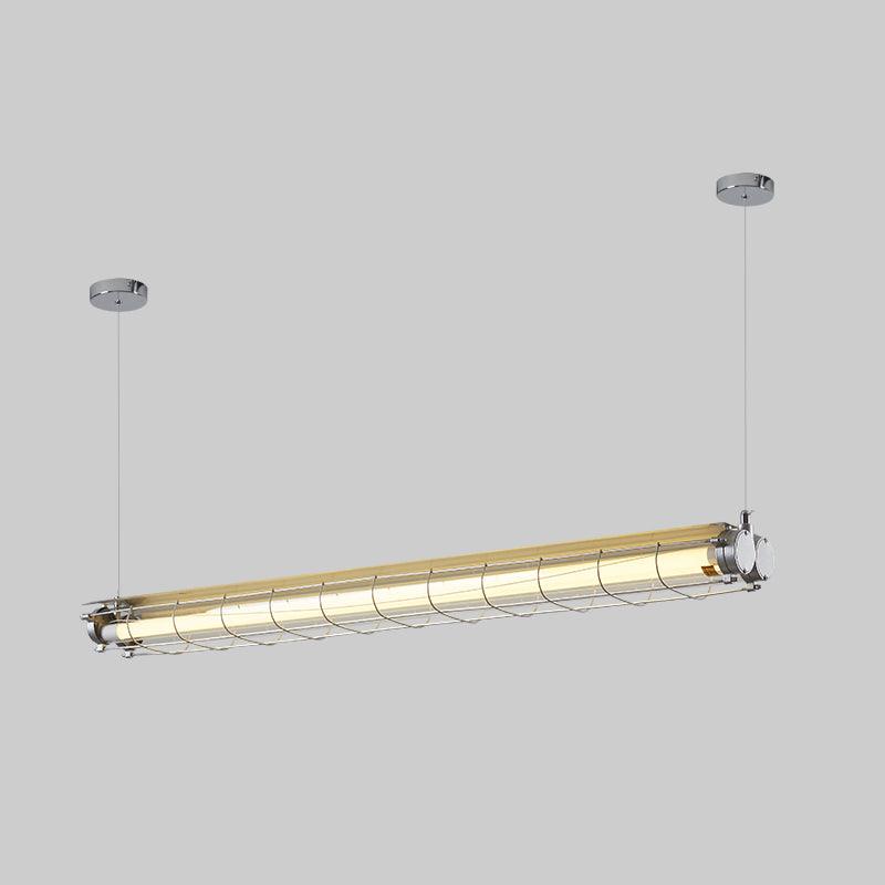 Arsen linear bar pendant light showing the wire guard over the glass tube
