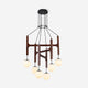 Zolven six light walnut globe chandelier on a plain white background