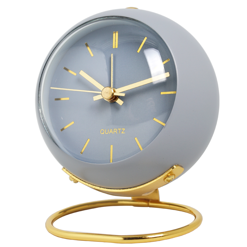 Round Metal and Glass Table Clock 13cm