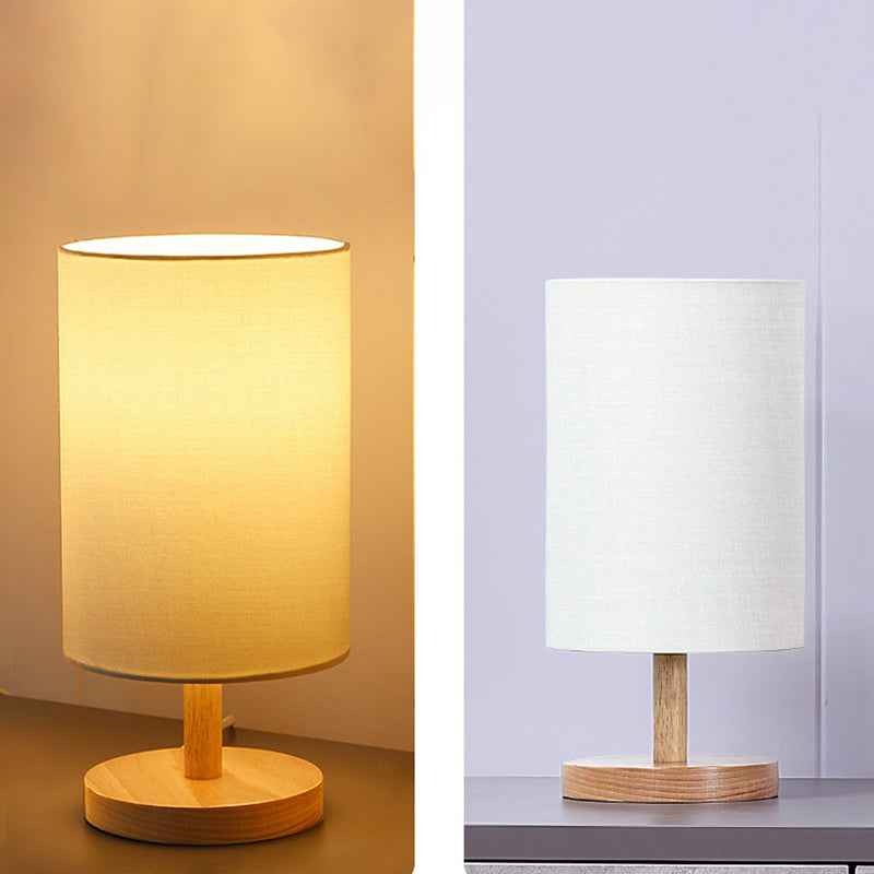 Japanese Cylinder Wood and Fabric Table Lamp