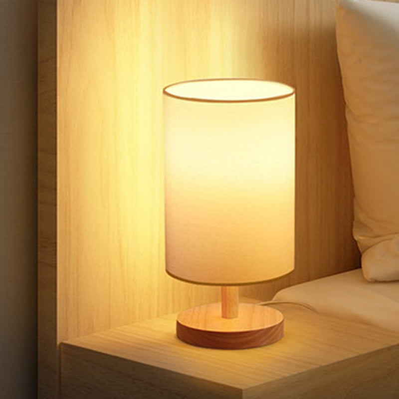 Japanese Cylinder Wood and Fabric Table Lamp