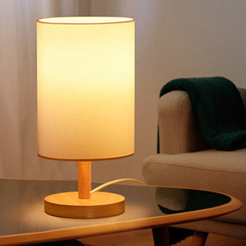 Japanese Cylinder Wood and Fabric Table Lamp