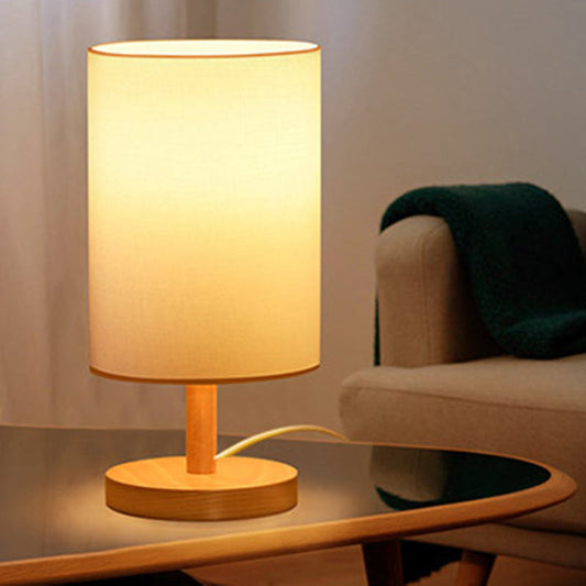 Japanese Cylinder Wood and Fabric Table Lamp