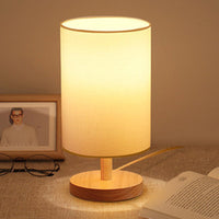 Japanese Cylinder Wood and Fabric Table Lamp