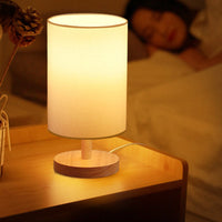 Japanese Cylinder Wood and Fabric Table Lamp