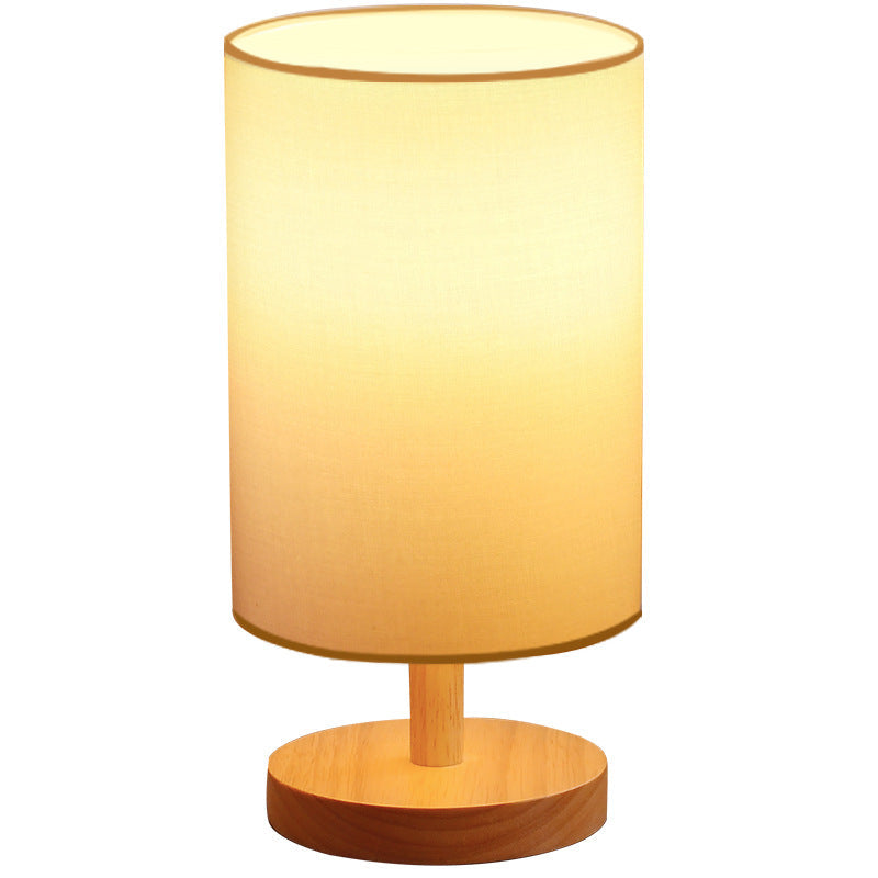 Japanese Cylinder Wood and Fabric Table Lamp