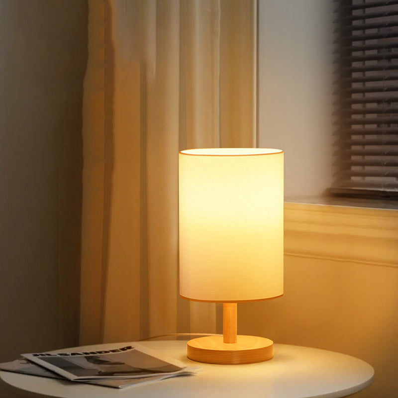 Japanese Cylinder Wood and Fabric Table Lamp